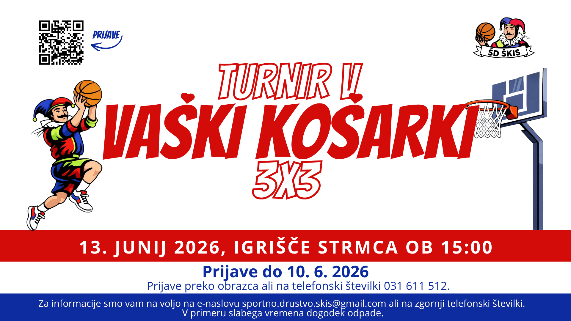 Vaški košarkarski turnir 3×3 na igrišču Strmca!